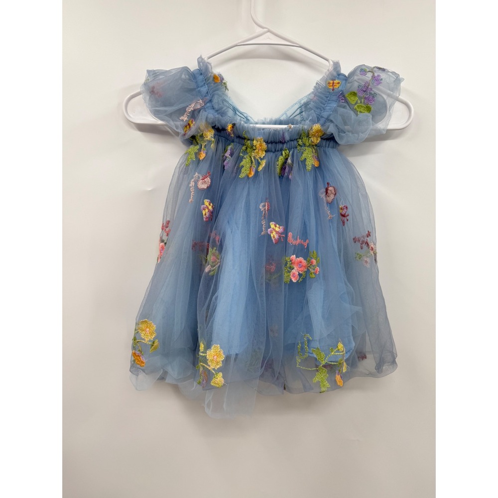 Unbranded Tulle Butterfly Dress  Blue Embroidered Floral Fairycore 24 months